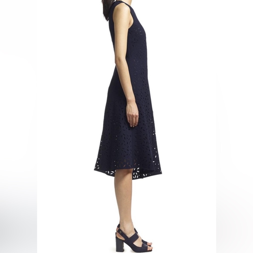 Whistles Navy Blue Laser-cut Leaf midi dress sleeveless Sz US 6